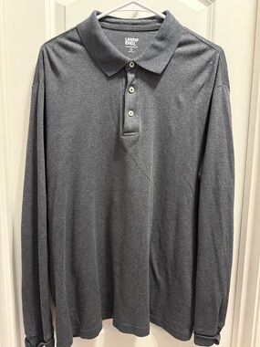 Lands' End Men's Long-Sleeve Polo - Charcoal Gray. Size XL